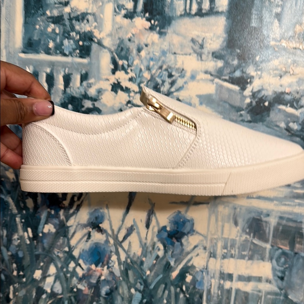 JustFab Cream Textured Slip-On Sneakers